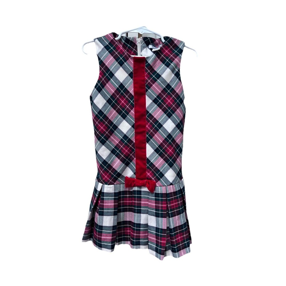 Hartstrings Plaid Christmas Dress Girls Size 4T Sleeveless Drop Waist Red White